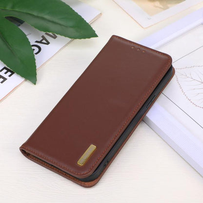 For iPhone 16e KHAZNEH Nappa Top Layer Cowhide Leather Phone Case(Brown) - iPhone 16e Cases by buy2fix | Online Shopping UK | buy2fix