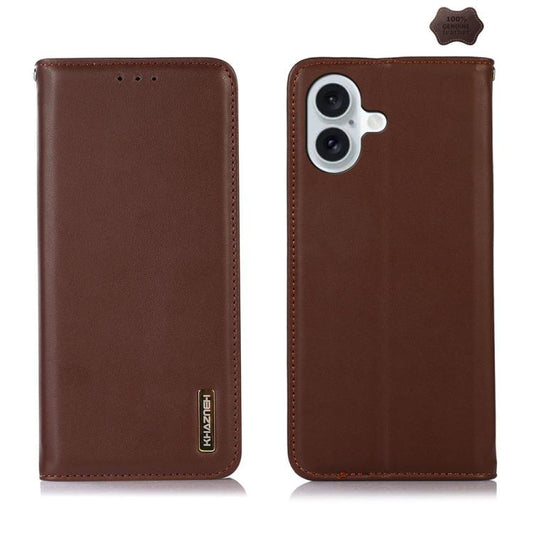 For iPhone 17 KHAZNEH Nappa Top Layer Cowhide Leather Phone Case(Brown) - iPhone 17 Cases by buy2fix | Online Shopping UK | buy2fix