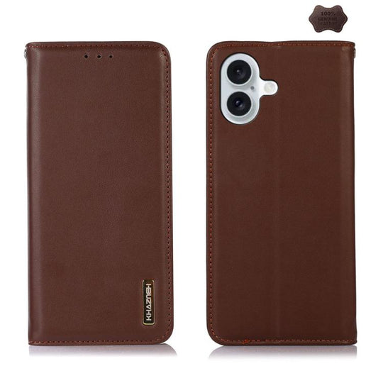For iPhone 17 KHAZNEH Nappa Top Layer Cowhide Leather Phone Case(Brown)