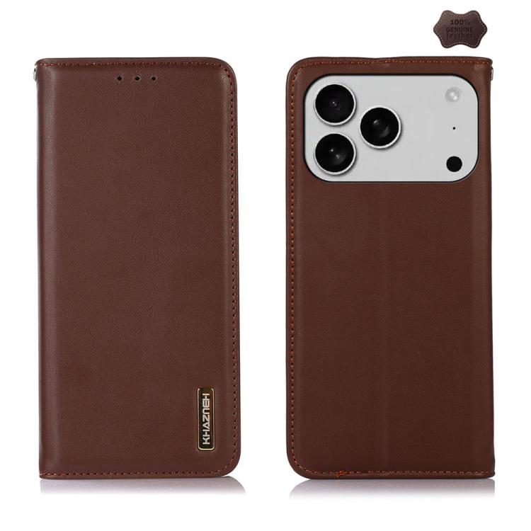 For iPhone 17 Pro KHAZNEH Nappa Top Layer Cowhide Leather Phone Case(Brown) - iPhone 17 Pro Cases by buy2fix | Online Shopping UK | buy2fix