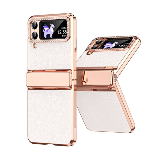 For Samsung Galaxy Z Flip4 5G Plated Plain Leather Folding Phone Case with Hinge(White) - Galaxy Z Flip4 5G Cases by buy2fix | Online Shopping UK | buy2fix
