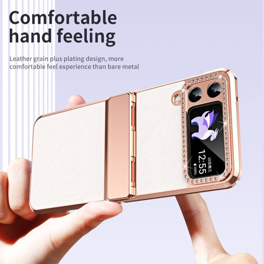 For Samsung Galaxy Z Flip4 5G Plated Plain Leather Folding Phone Case with Hinge(White) - Galaxy Z Flip4 5G Cases by buy2fix | Online Shopping UK | buy2fix