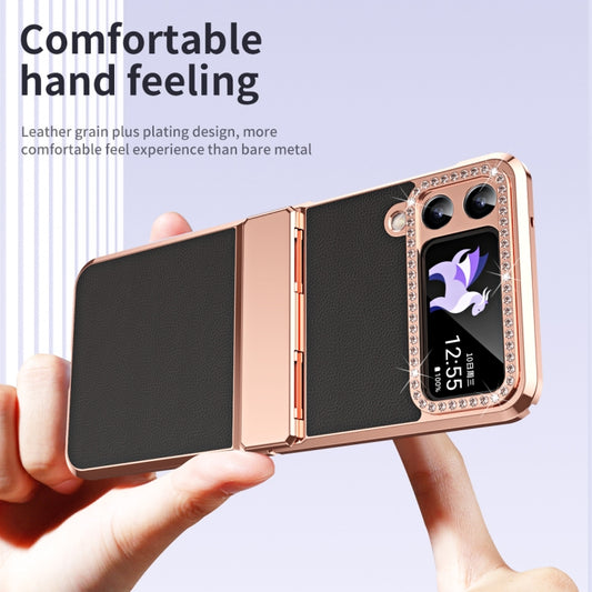 For Samsung Galaxy Z Flip4 5G Plated Plain Leather Folding Phone Case with Hinge(Black) - Galaxy Z Flip4 5G Cases by buy2fix | Online Shopping UK | buy2fix