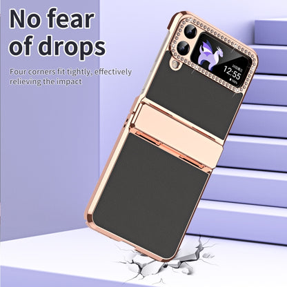 For Samsung Galaxy Z Flip4 5G Plated Plain Leather Folding Phone Case with Hinge(Black) - Galaxy Z Flip4 5G Cases by buy2fix | Online Shopping UK | buy2fix