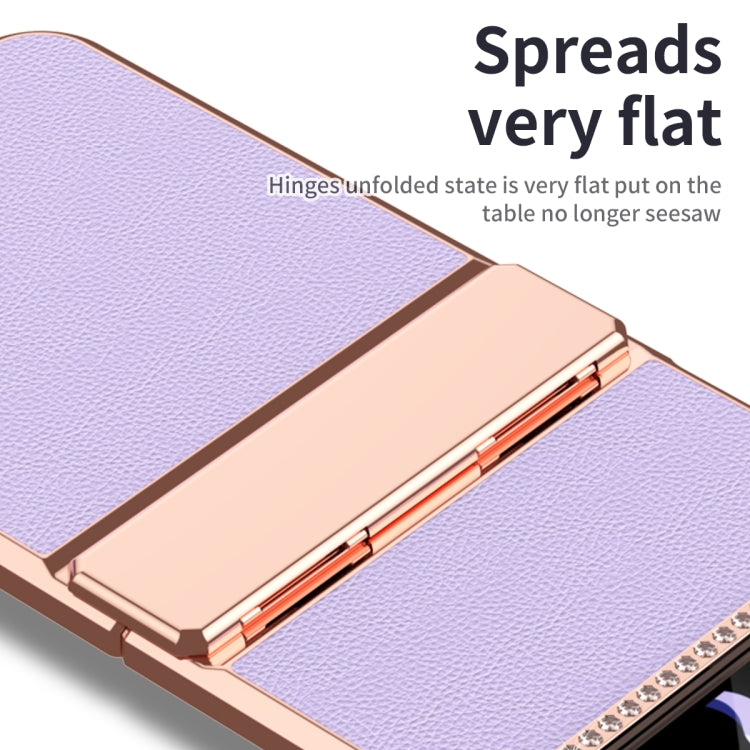 For Samsung Galaxy Z Flip4 5G Plated Plain Leather Folding Phone Case with Hinge(Purple) - Galaxy Z Flip4 5G Cases by buy2fix | Online Shopping UK | buy2fix