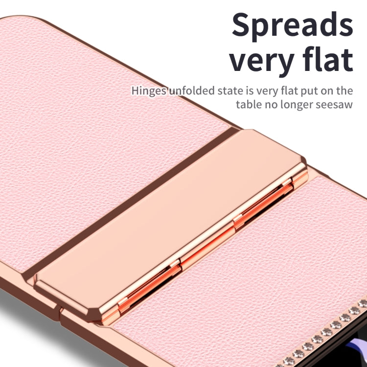 For Samsung Galaxy Z Flip3 5G Plated Plain Leather Folding Phone Case with Hinge(Pink) - Galaxy Phone Cases by buy2fix | Online Shopping UK | buy2fix