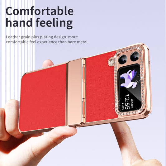 For Samsung Galaxy Z Flip3 5G Plated Plain Leather Folding Phone Case with Hinge(Red) - Galaxy Phone Cases by buy2fix | Online Shopping UK | buy2fix