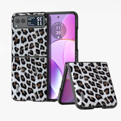 For Motorola Razr 40 ABEEL Black Edge Leopard Phone Case(Silver Leopard) by buy2fix
