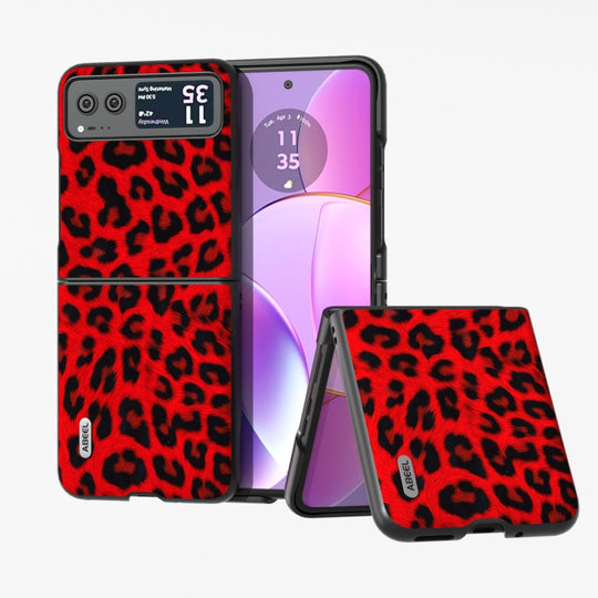 For Motorola Razr 40 ABEEL Black Edge Leopard Phone Case(Red Leopard)