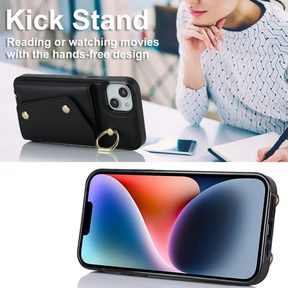 For iPhone 14 Plus Zipper Card Bag Phone Case with Dual Lanyard(Black) - iPhone 14 Plus Cases by buy2fix | Online Shopping UK | buy2fix