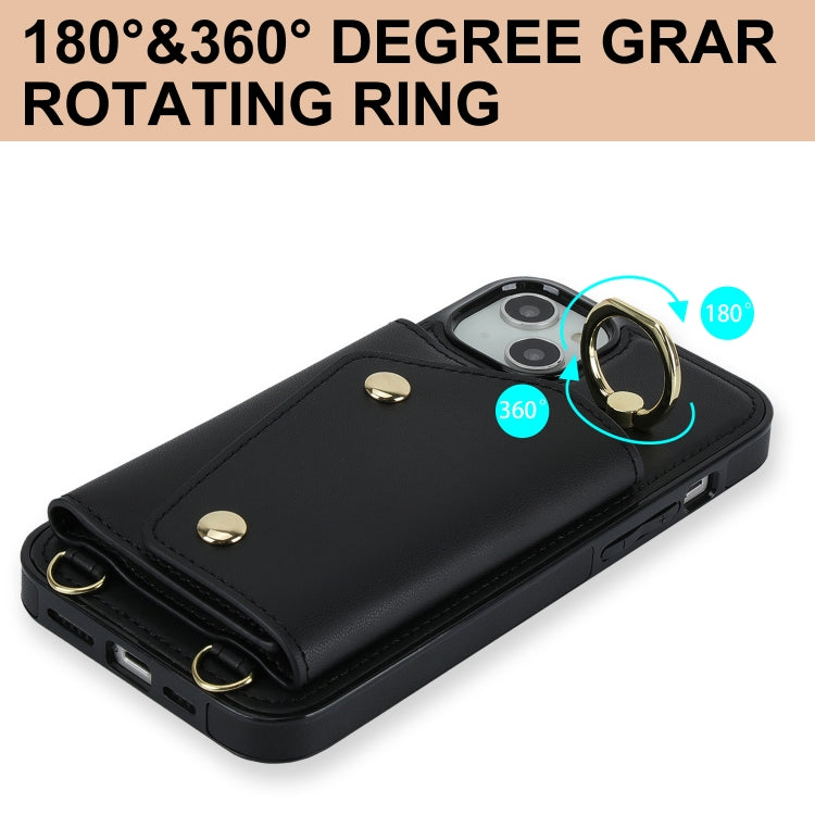 For iPhone 14 Plus Zipper Card Bag Phone Case with Dual Lanyard(Black) - iPhone 14 Plus Cases by buy2fix | Online Shopping UK | buy2fix