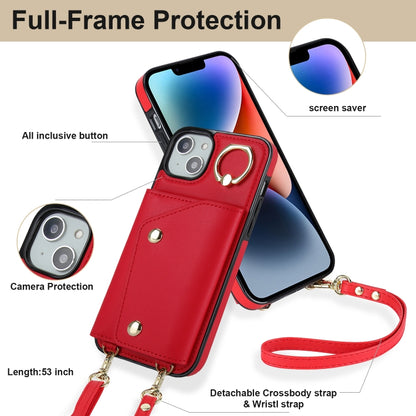For iPhone 14 Zipper Card Bag Phone Case with Dual Lanyard(Red) - iPhone 14 Cases by buy2fix | Online Shopping UK | buy2fix