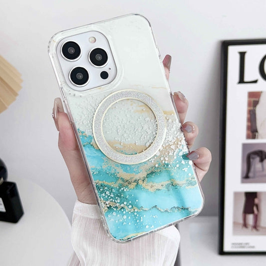 For iPhone 13 Dual-side IMD Marble Magsafe Phone Case(White Green) by buy2fix