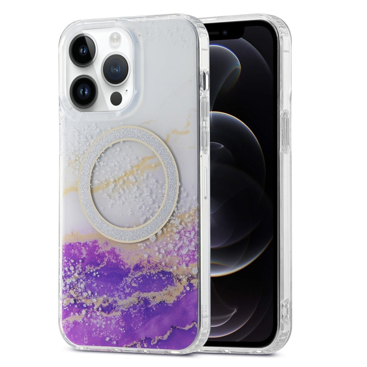 For iPhone 12 Pro Dual-side IMD Marble Magsafe Phone Case(White Purple) - iPhone 12 / 12 Pro Cases by buy2fix | Online Shopping UK | buy2fix