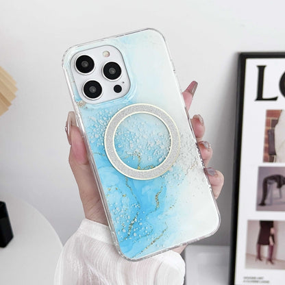 For iPhone 15 Pro Dual-side IMD Marble Magsafe Phone Case(Sky Blue) - iPhone 15 Pro Cases by buy2fix | Online Shopping UK | buy2fix