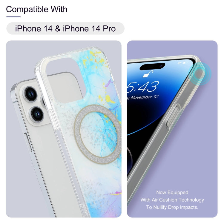 For iPhone 13 Pro Dual-side IMD Marble Magsafe Phone Case(White Purple) - iPhone 13 Pro Cases by buy2fix | Online Shopping UK | buy2fix