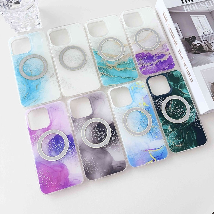 For iPhone 15 Pro Dual-side IMD Marble Magsafe Phone Case(Smudged Purple) - iPhone 15 Pro Cases by buy2fix | Online Shopping UK | buy2fix