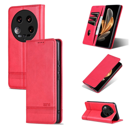 For Xiaomi 14 Ultra AZNS Magnetic Calf Texture Flip Leather Phone Case(Red) - 14 Ultra Cases by AZNS | Online Shopping UK | buy2fix