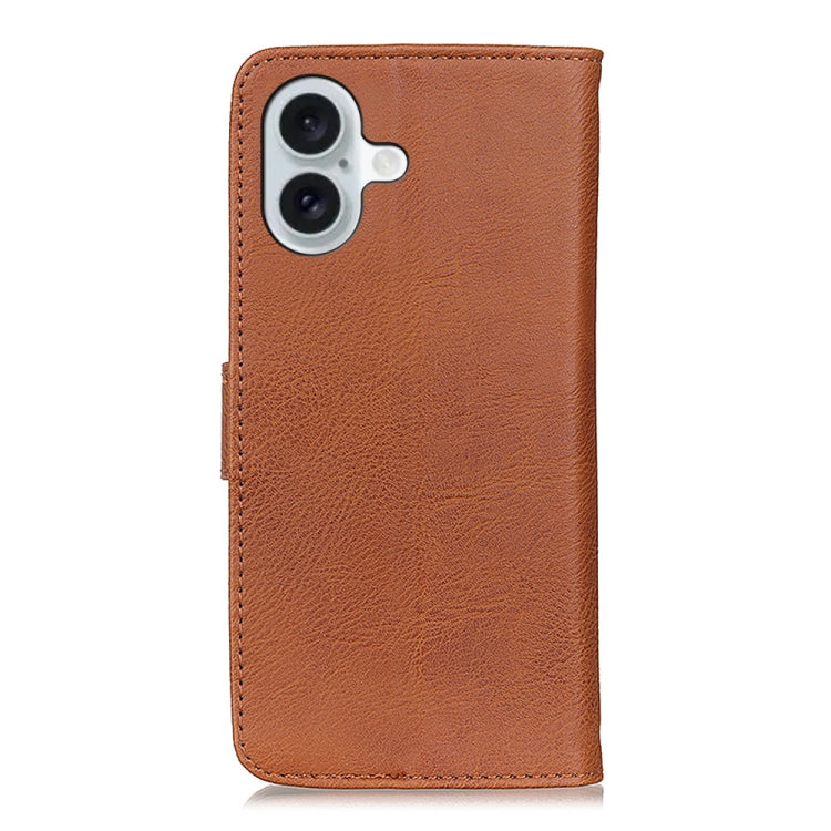 For iPhone 16 Plus KHAZNEH Cowhide Texture Horizontal Flip Leather Phone Case(Brown) - iPhone 16 Plus Cases by buy2fix | Online Shopping UK | buy2fix