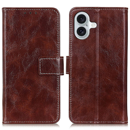 For iPhone 16 Plus Retro Crazy Horse Texture Horizontal Flip Leather Phone Case(Brown) - iPhone 16 Plus Cases by buy2fix | Online Shopping UK | buy2fix