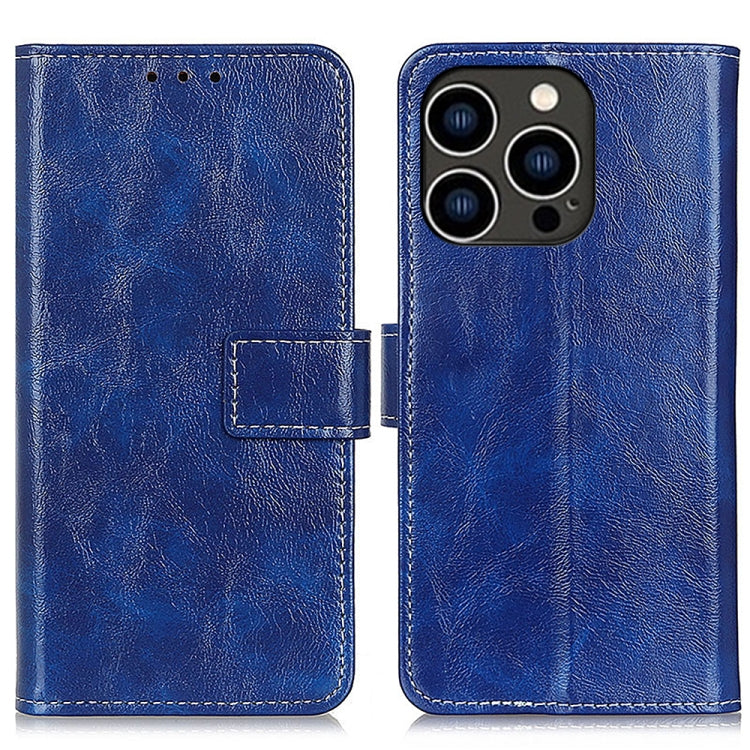 For iPhone 16 Pro Retro Crazy Horse Texture Horizontal Flip Leather Phone Case(Blue) - iPhone 16 Pro Cases by buy2fix | Online Shopping UK | buy2fix