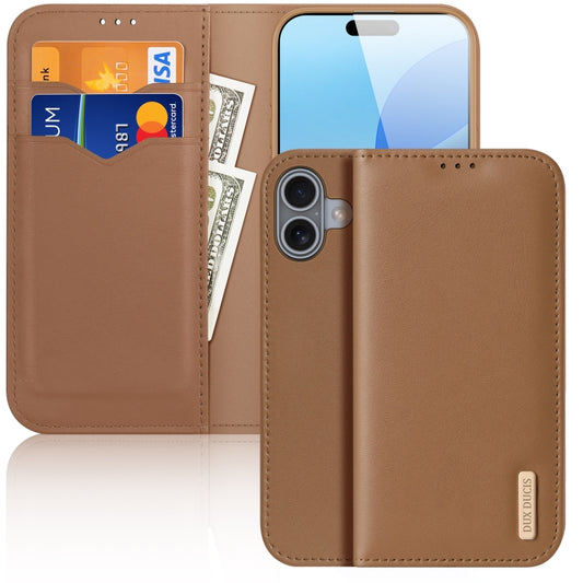 For iPhone 16 Plus DUX DUCIS Hivo Series Cowhide + PU + TPU Flip Phone Case(Brown) - iPhone 16 Plus Cases by DUX DUCIS | Online Shopping UK | buy2fix