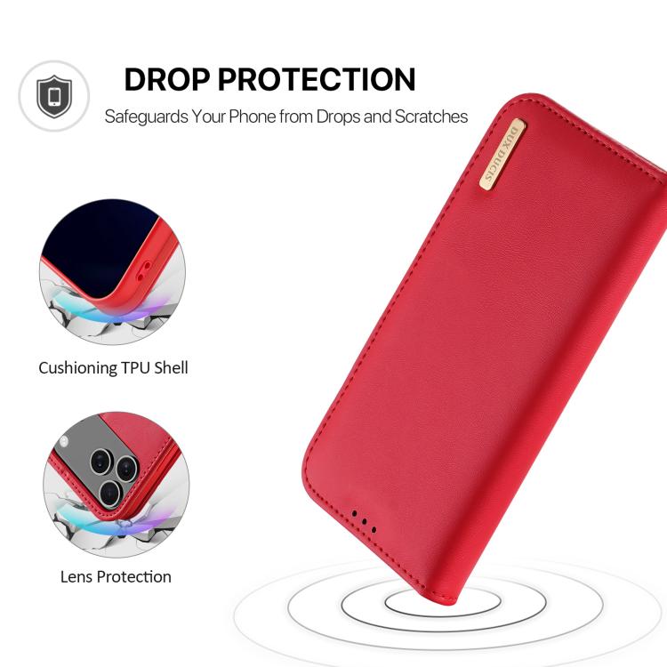 For iPhone 17 Pro DUX DUCIS Hivo Series Cowhide + PU + TPU Flip Phone Case(Red) - iPhone 17 Pro Cases by DUX DUCIS | Online Shopping UK | buy2fix