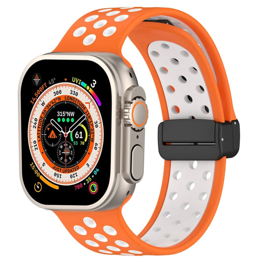 For Apple Watch Ultra 49mm Magnetic Buckle Silicone Watch Band(Orange White) - Watch Bands by buy2fix | Online Shopping UK | buy2fix