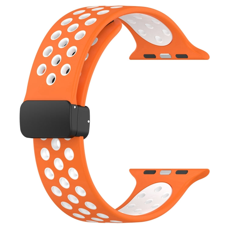 For Apple Watch Ultra 49mm Magnetic Buckle Silicone Watch Band(Orange White) - Watch Bands by buy2fix | Online Shopping UK | buy2fix