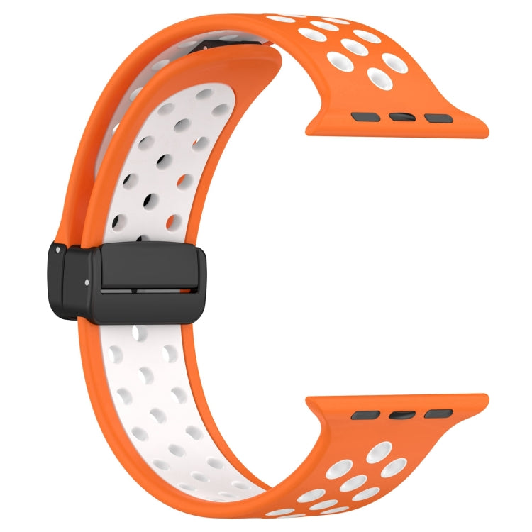 For Apple Watch Ultra 49mm Magnetic Buckle Silicone Watch Band(Orange White) - Watch Bands by buy2fix | Online Shopping UK | buy2fix