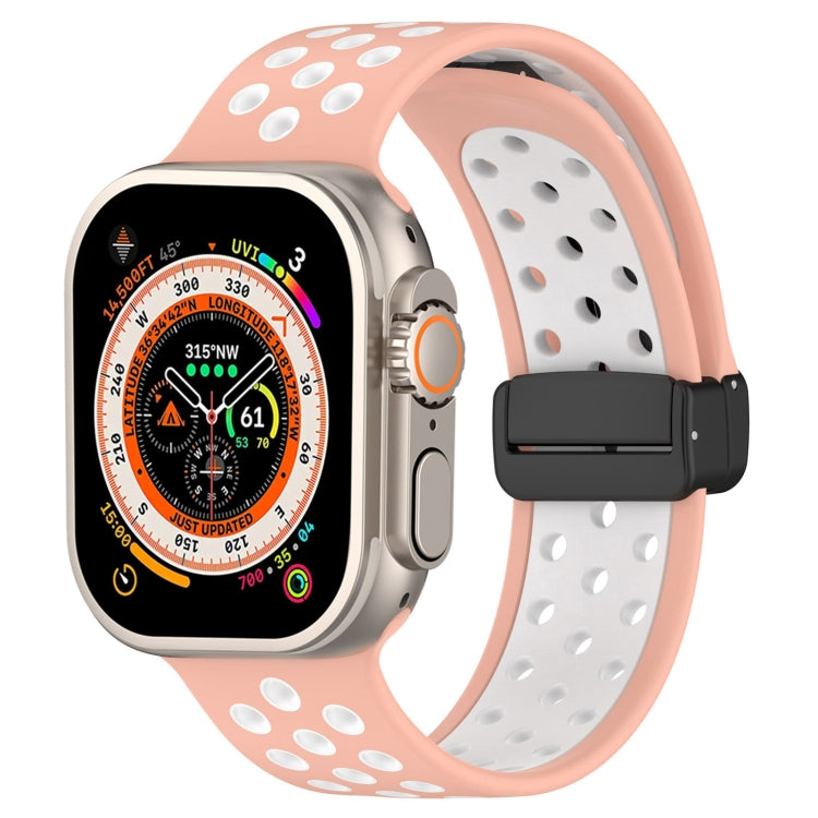 For Apple Watch Ultra 49mm Magnetic Buckle Silicone Watch Band(Pink White) - Watch Bands by buy2fix | Online Shopping UK | buy2fix