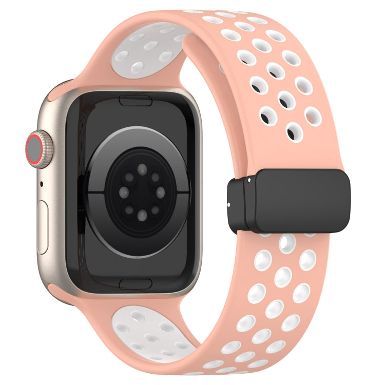 For Apple Watch Ultra 49mm Magnetic Buckle Silicone Watch Band(Pink White) - Watch Bands by buy2fix | Online Shopping UK | buy2fix