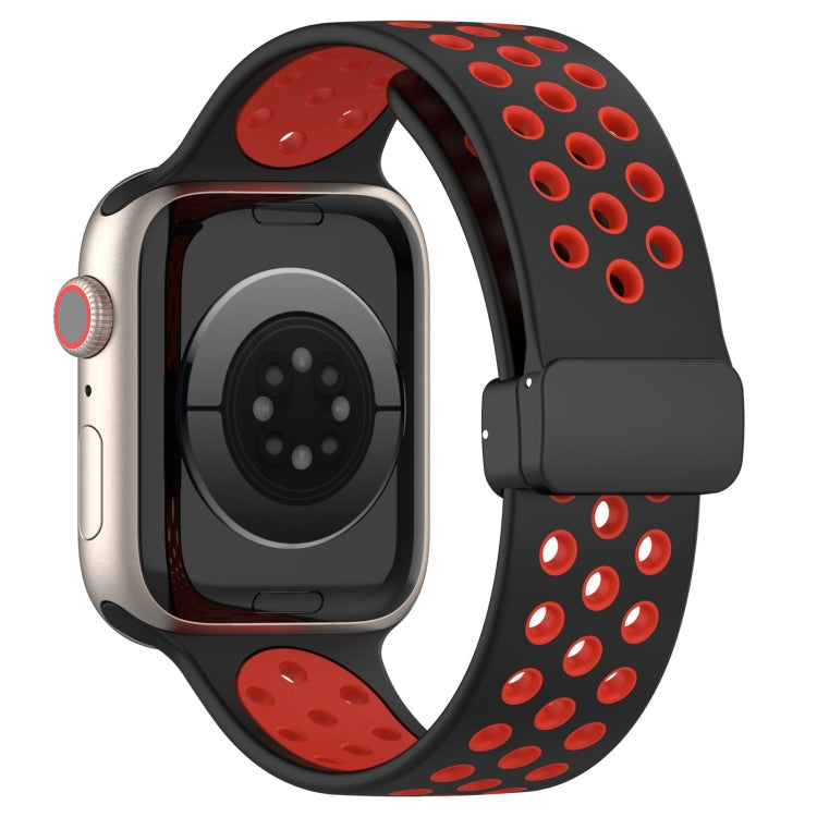 For Apple Watch Ultra 49mm Magnetic Buckle Silicone Watch Band(Black Red) - Watch Bands by buy2fix | Online Shopping UK | buy2fix