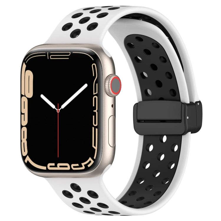 For Apple Watch 8 41mm Magnetic Buckle Silicone Watch Band(White Black) - Watch Bands by buy2fix | Online Shopping UK | buy2fix