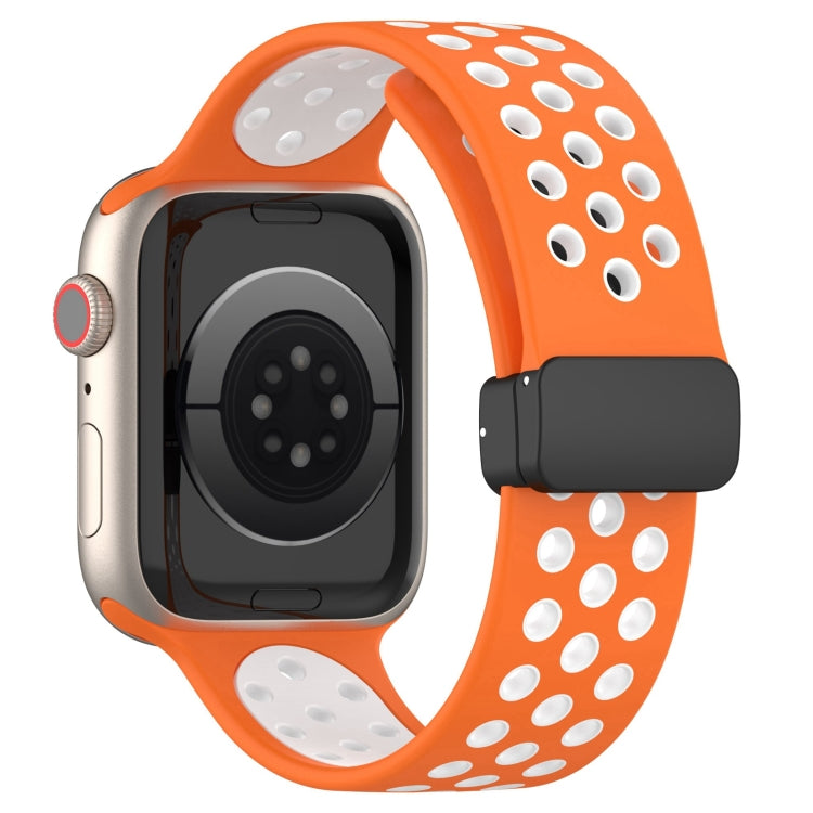 For Apple Watch 8 41mm Magnetic Buckle Silicone Watch Band(Orange White) - Watch Bands by buy2fix | Online Shopping UK | buy2fix