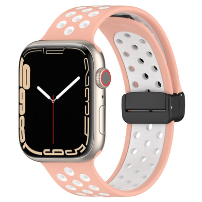 For Apple Watch 8 41mm Magnetic Buckle Silicone Watch Band(Pink White) - Watch Bands by buy2fix | Online Shopping UK | buy2fix