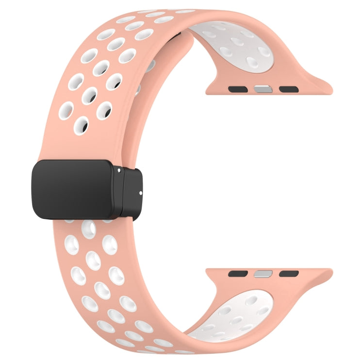 For Apple Watch 8 41mm Magnetic Buckle Silicone Watch Band(Pink White) - Watch Bands by buy2fix | Online Shopping UK | buy2fix