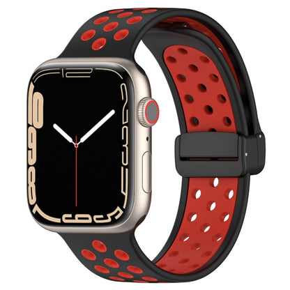 For Apple Watch 8 41mm Magnetic Buckle Silicone Watch Band(Black Red) - Watch Bands by buy2fix | Online Shopping UK | buy2fix