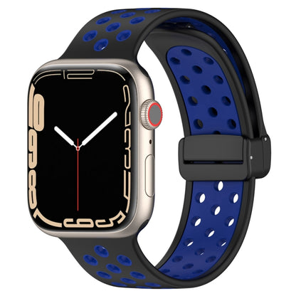 For Apple Watch 8 41mm Magnetic Buckle Silicone Watch Band(Black Blue) - Watch Bands by buy2fix | Online Shopping UK | buy2fix