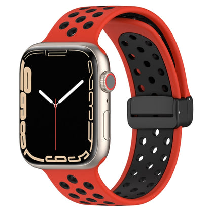 For Apple Watch 8 41mm Magnetic Buckle Silicone Watch Band(Red Black) - Watch Bands by buy2fix | Online Shopping UK | buy2fix