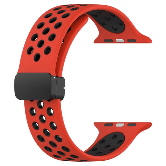 For Apple Watch 8 41mm Magnetic Buckle Silicone Watch Band(Red Black) by buy2fix