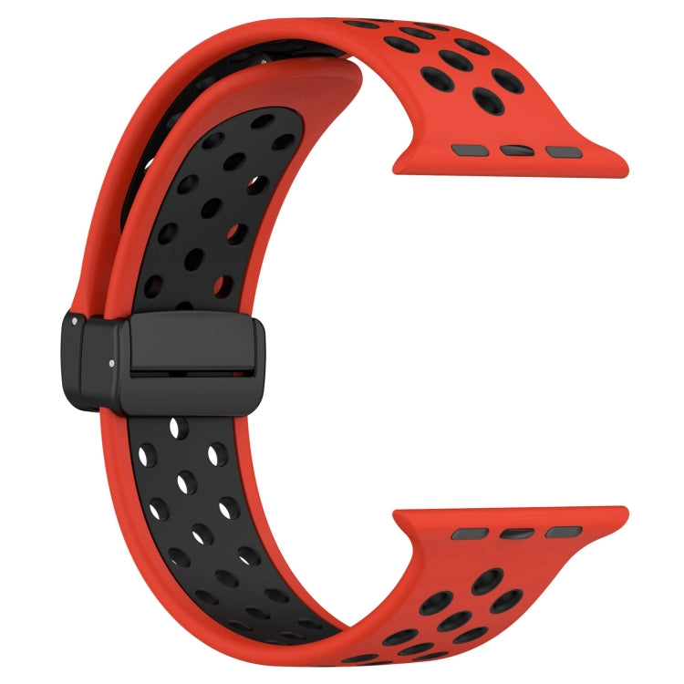 For Apple Watch 8 41mm Magnetic Buckle Silicone Watch Band(Red Black) - Watch Bands by buy2fix | Online Shopping UK | buy2fix