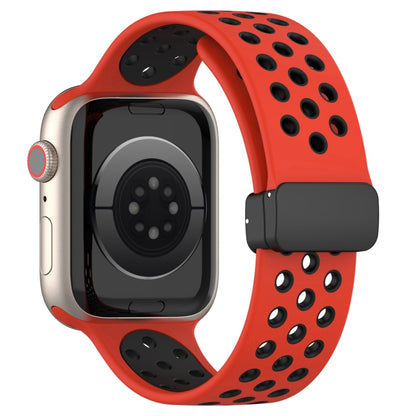 For Apple Watch 8 41mm Magnetic Buckle Silicone Watch Band(Red Black) - Watch Bands by buy2fix | Online Shopping UK | buy2fix