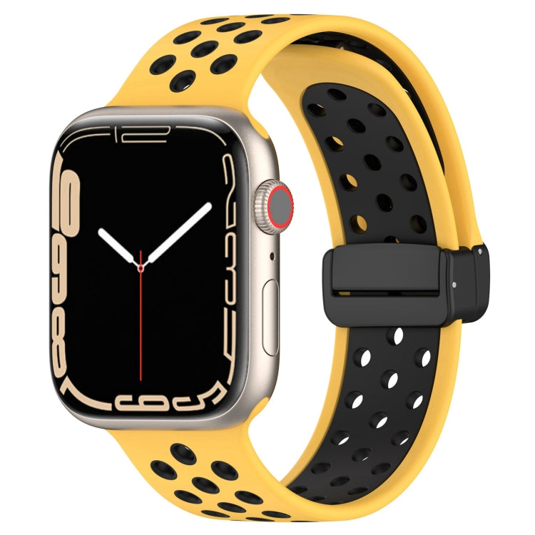 For Apple Watch 8 41mm Magnetic Buckle Silicone Watch Band(Yellow Black) - Watch Bands by buy2fix | Online Shopping UK | buy2fix