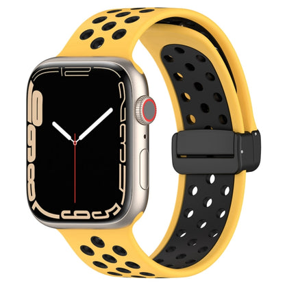 For Apple Watch 8 41mm Magnetic Buckle Silicone Watch Band(Yellow Black) - Watch Bands by buy2fix | Online Shopping UK | buy2fix