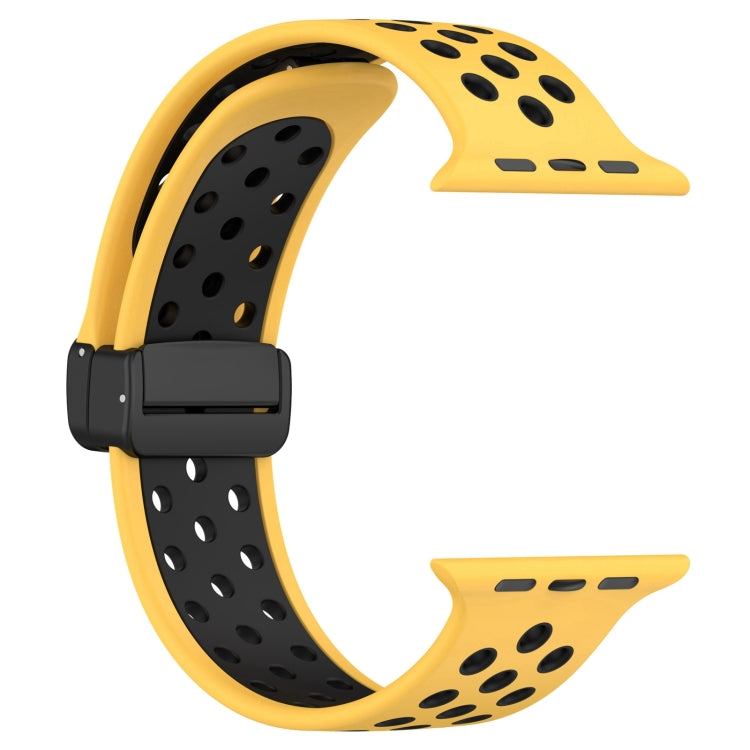 For Apple Watch 8 41mm Magnetic Buckle Silicone Watch Band(Yellow Black) - Watch Bands by buy2fix | Online Shopping UK | buy2fix