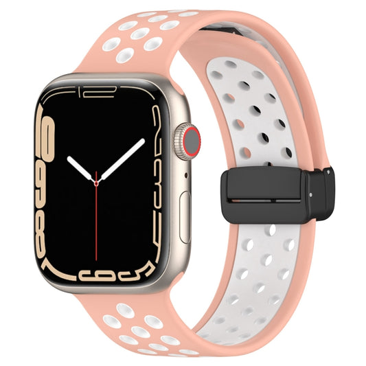 For Apple Watch 8 45mm  Magnetic Buckle Silicone Watch Band(Pink White) - Watch Bands by buy2fix | Online Shopping UK | buy2fix