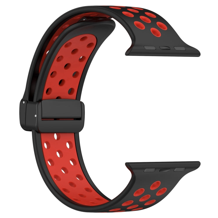 For Apple Watch 8 45mm  Magnetic Buckle Silicone Watch Band(Black Red) - Watch Bands by buy2fix | Online Shopping UK | buy2fix