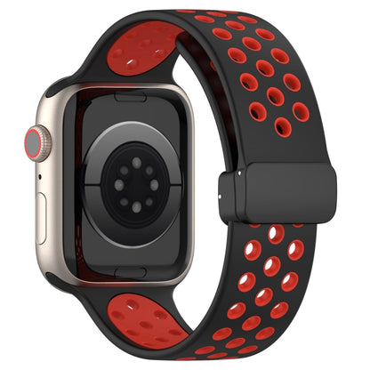 For Apple Watch 8 45mm  Magnetic Buckle Silicone Watch Band(Black Red) - Watch Bands by buy2fix | Online Shopping UK | buy2fix