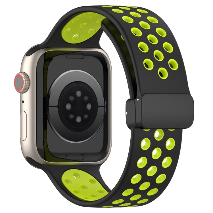 For Apple Watch 8 45mm Magnetic Buckle Silicone Watch Band(Black Limes) by buy2fix